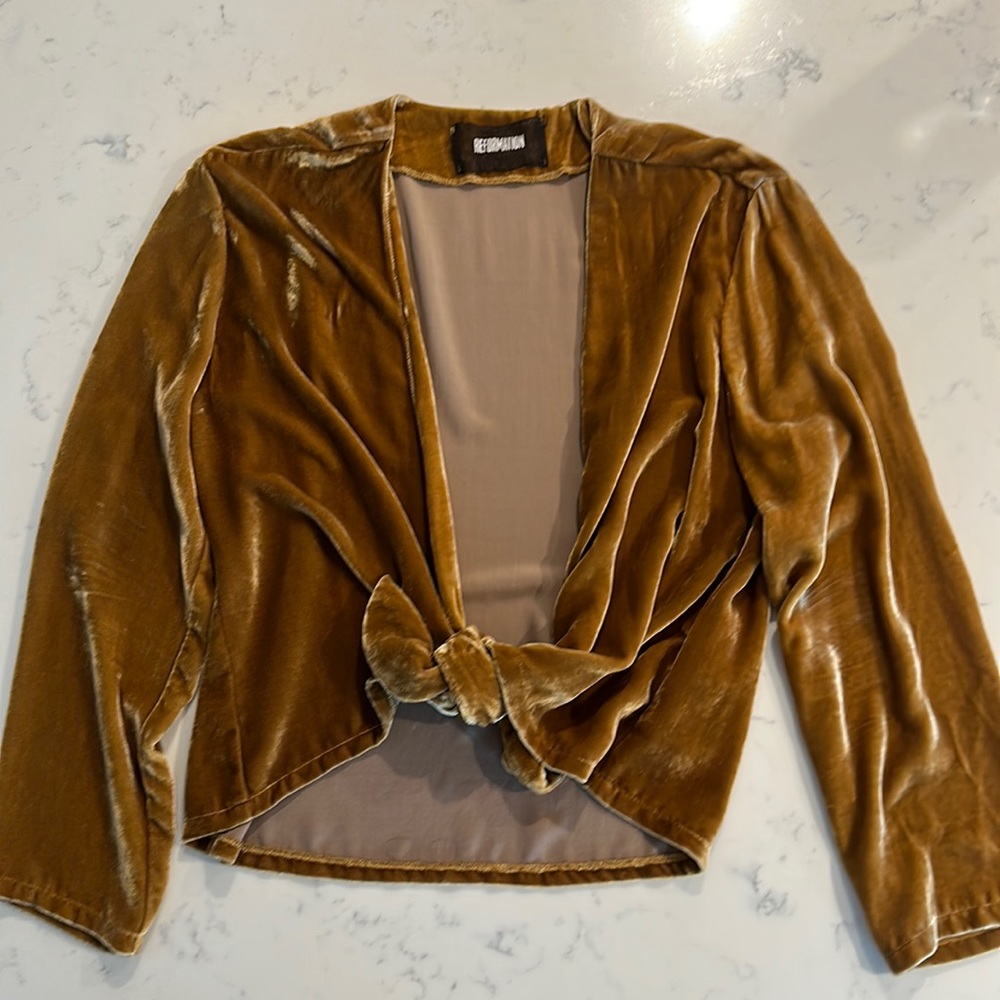 Reformation Crushed Velvet Tie Top